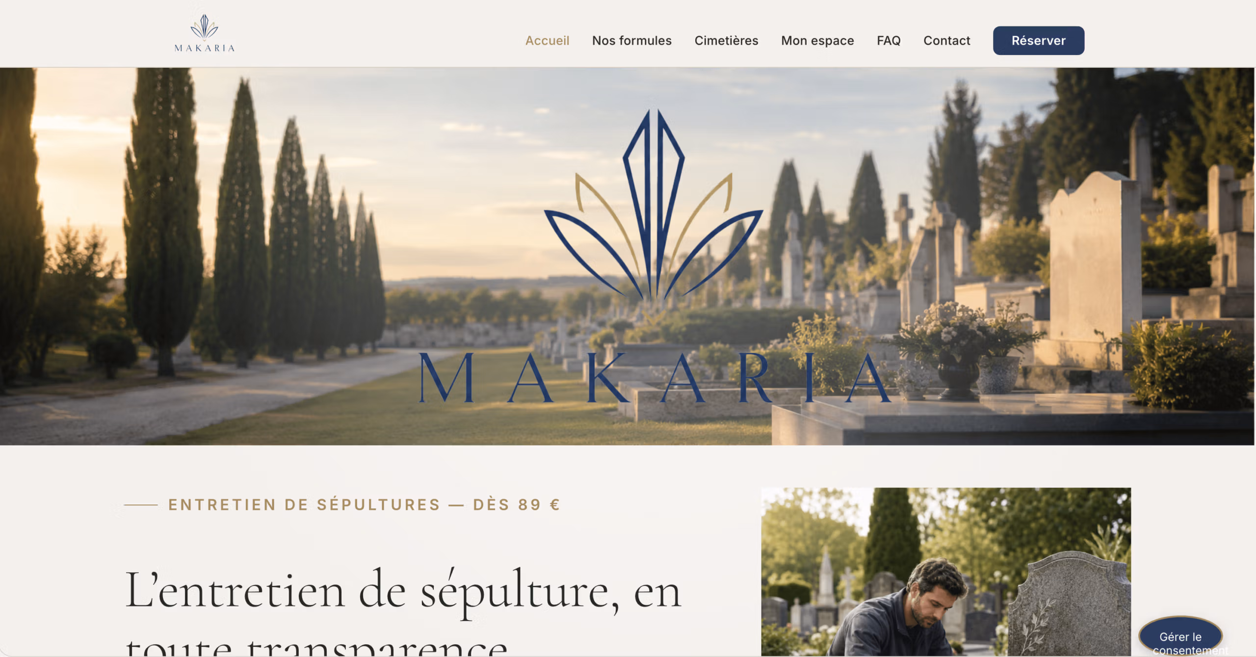 Création du site web Makaria, entretien de sépultures