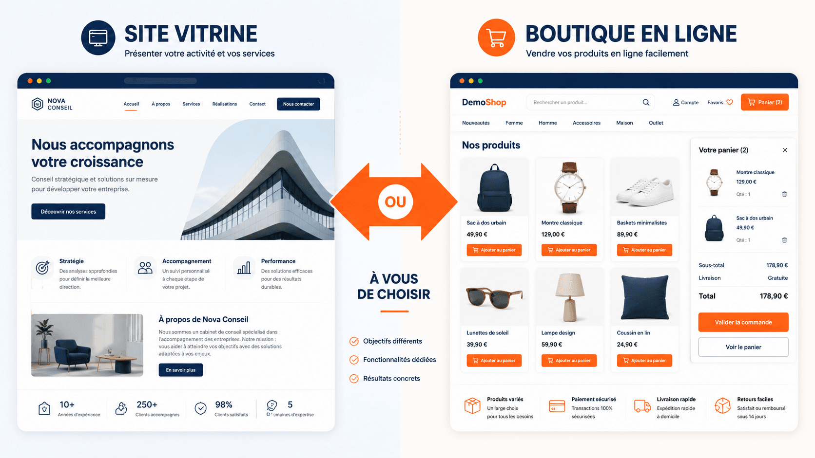 Choisir entre un site vitrine et une boutique en ligne
