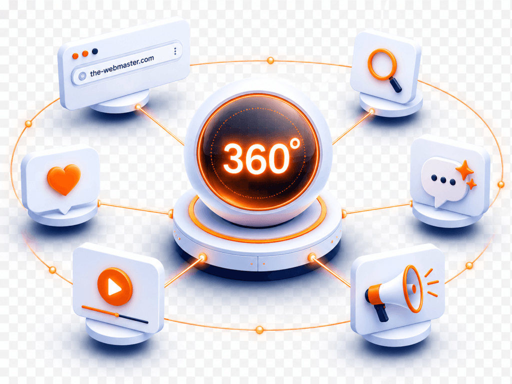 Illustration communication digitale 360° — The Webmaster, webmaster freelance à Montpellier