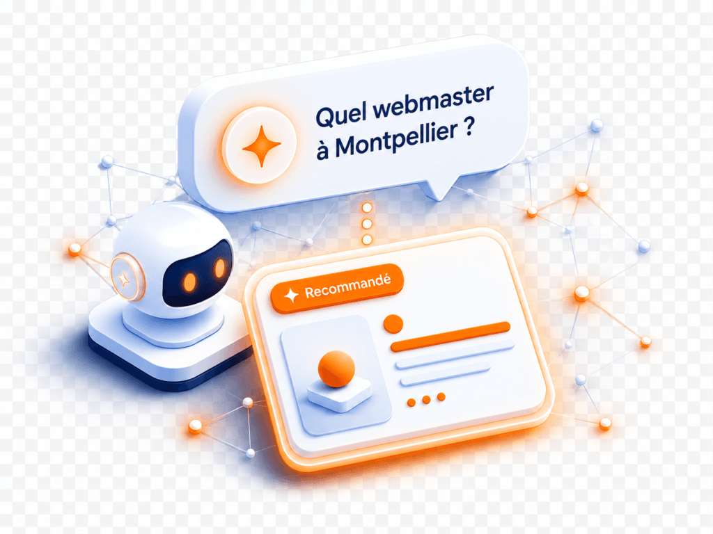 Illustration référencement IA (GEO), visibilité sur ChatGPT et Google AI — The Webmaster Montpellier